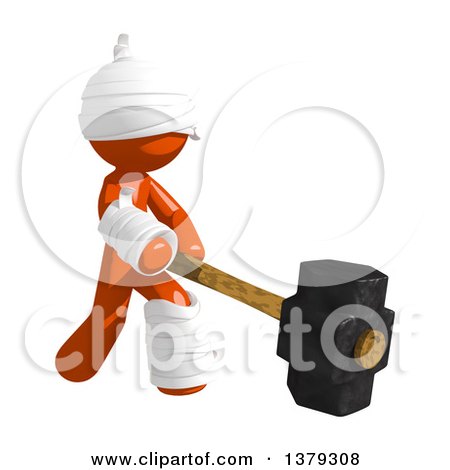 Clipart of an Injured Orange Man Swinging a Sledgehammer - Royalty Free Illustration by Leo Blanchette