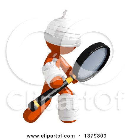 Clipart of an Injured Orange Man Searching with a Magnifying Glass - Royalty Free Illustration by Leo Blanchette
