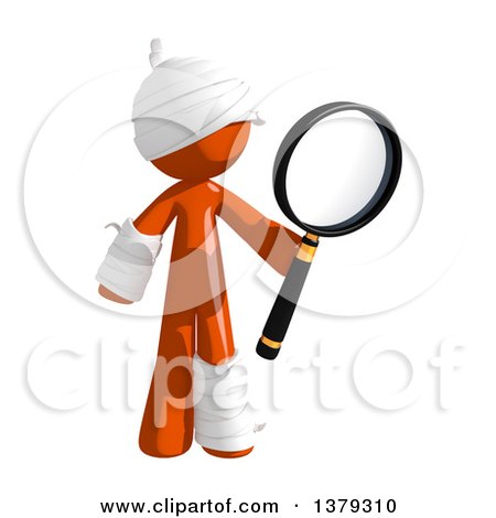 Clipart of an Injured Orange Man Searching with a Magnifying Glass - Royalty Free Illustration by Leo Blanchette