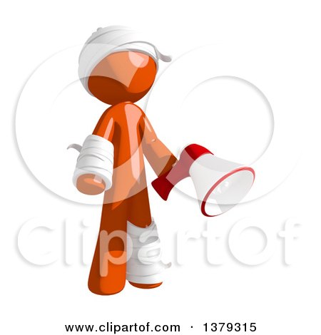 Clipart of an Injured Orange Man Using a Megaphone - Royalty Free Illustration by Leo Blanchette