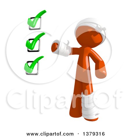 Clipart of an Injured Orange Man with a Check List - Royalty Free Illustration by Leo Blanchette