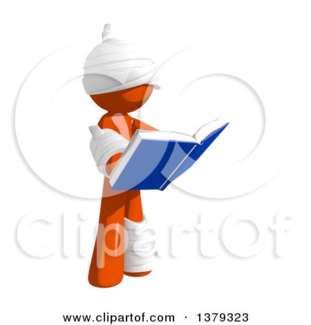 Clipart of an Injured Orange Man Reading a Book - Royalty Free Illustration by Leo Blanchette