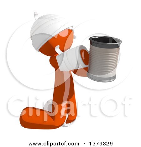Clipart of an Injured Orange Man Begging with a Can - Royalty Free Illustration by Leo Blanchette