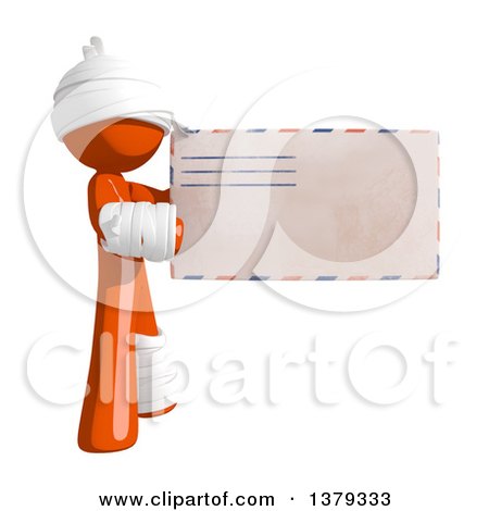 Clipart of an Injured Orange Man Holding an Envelope - Royalty Free Illustration by Leo Blanchette