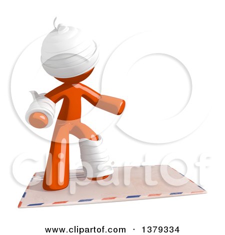 Clipart of an Injured Orange Man Surfing on an Envelope - Royalty Free Illustration by Leo Blanchette