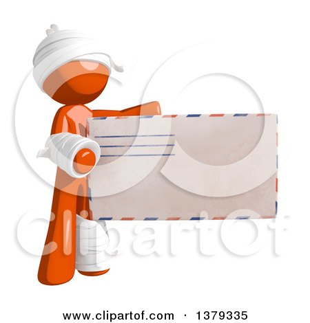Clipart of an Injured Orange Man Holding an Envelope - Royalty Free Illustration by Leo Blanchette