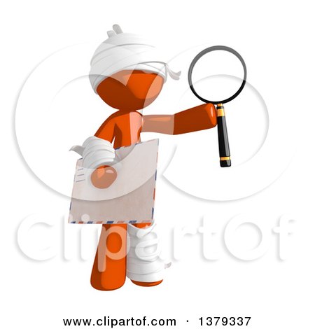 Clipart of an Injured Orange Man Holding an Envelope and Magnifying Glass - Royalty Free Illustration by Leo Blanchette