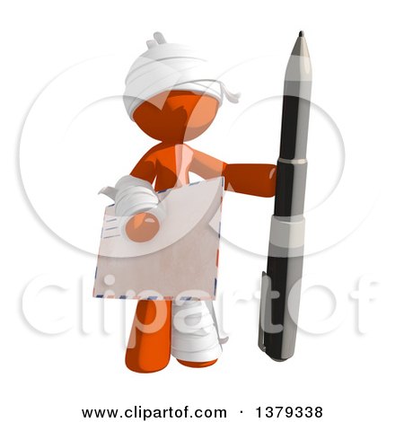Clipart of an Injured Orange Man Holding an Envelope and Pen - Royalty Free Illustration by Leo Blanchette