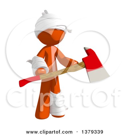 Clipart of an Injured Orange Man Holding an Axe - Royalty Free Illustration by Leo Blanchette
