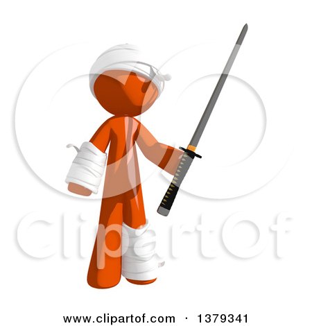 Clipart of an Injured Orange Man Holding a Katana Sword - Royalty Free Illustration by Leo Blanchette