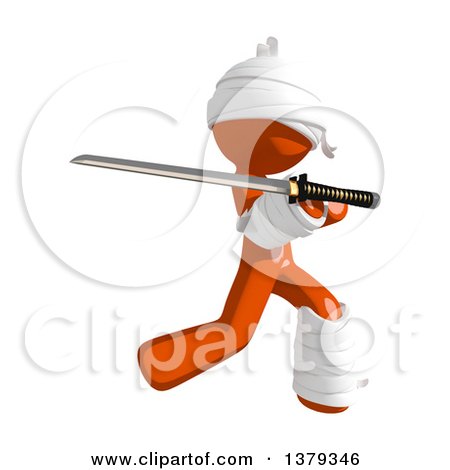 Clipart of an Injured Orange Man Holding a Katana Sword - Royalty Free Illustration by Leo Blanchette