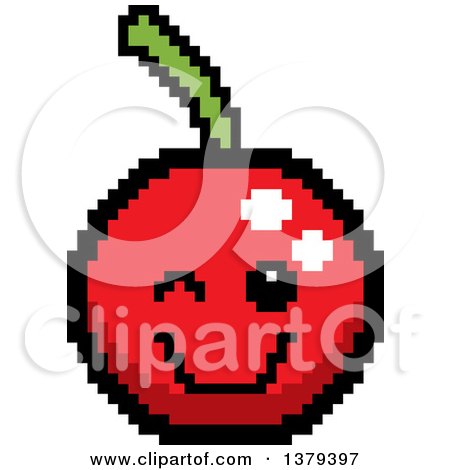 Clipart of a Winking Cherry Character in 8 Bit Style - Royalty Free Vector Illustration by Cory Thoman