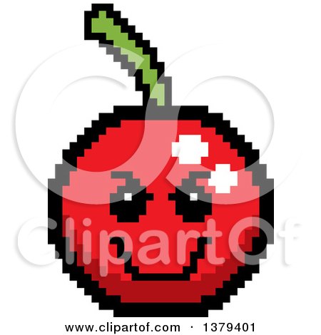 Clipart of a Grinning Evil Cherry Character in 8 Bit Style - Royalty Free Vector Illustration by Cory Thoman