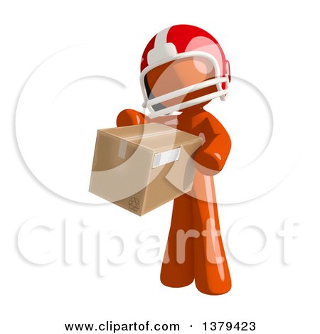 Clipart of an Orange Man Football Player Holding a Box - Royalty Free Illustration by Leo Blanchette