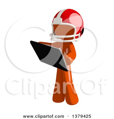 Clipart of an Orange Man Football Player Holding a Tablet Computer - Royalty Free Illustration by Leo Blanchette