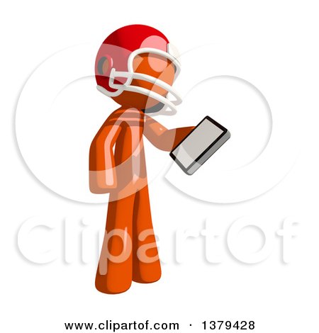 Clipart of an Orange Man Football Player Holding a Smart Phone - Royalty Free Illustration by Leo Blanchette