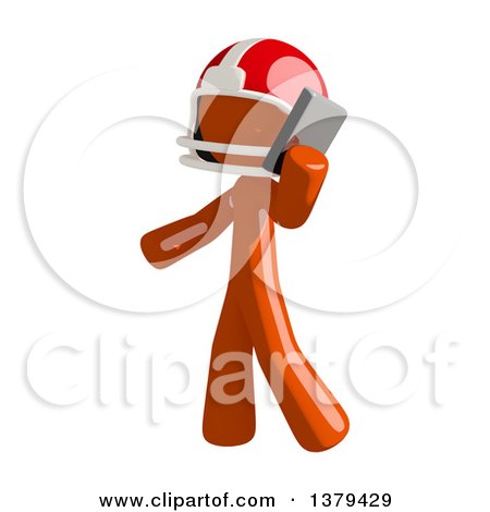 Clipart of an Orange Man Football Player Talking on a Smart Phone - Royalty Free Illustration by Leo Blanchette