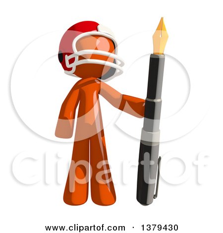 Clipart of an Orange Man Football Player Holding a Fountain Pen - Royalty Free Illustration by Leo Blanchette