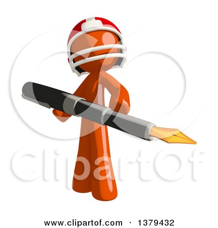 Clipart of an Orange Man Football Player Holding a Fountain Pen - Royalty Free Illustration by Leo Blanchette