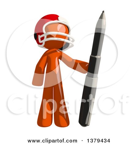 Clipart of an Orange Man Football Player Holding a Pen - Royalty Free Illustration by Leo Blanchette