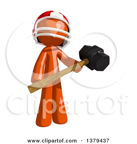Clipart of an Orange Man Football Player Swinging a Sledgehammer - Royalty Free Illustration by Leo Blanchette