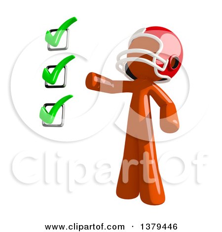 Clipart of an Orange Man Football Player with a Check List - Royalty Free Illustration by Leo Blanchette