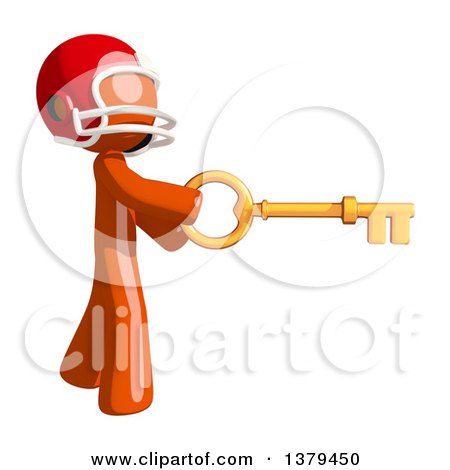 Clipart of an Orange Man Football Player Holding a Key - Royalty Free Illustration by Leo Blanchette