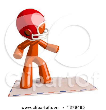 Clipart of an Orange Man Football Player Surfing on an Envelope - Royalty Free Illustration by Leo Blanchette