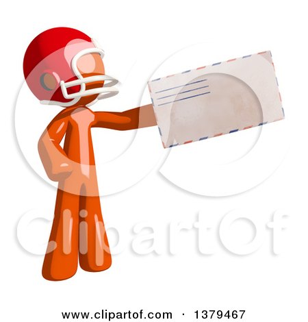 Clipart of an Orange Man Football Player Holding an Envelope - Royalty Free Illustration by Leo Blanchette