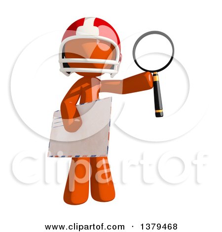 Clipart of an Orange Man Football Player Holding an Envelope and Magnifying Glass - Royalty Free Illustration by Leo Blanchette