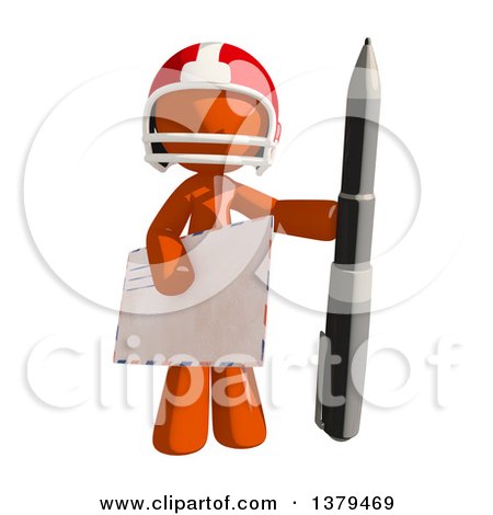 Clipart of an Orange Man Football Player Holding an Envelope and Pen - Royalty Free Illustration by Leo Blanchette