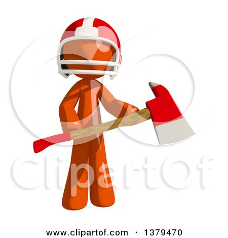 Clipart of an Orange Man Football Player Holding an Axe - Royalty Free Illustration by Leo Blanchette