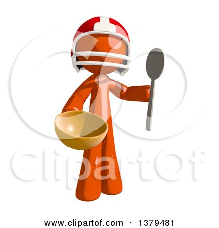 Clipart of an Orange Man Football Player Holding a Bowl and Spoon - Royalty Free Illustration by Leo Blanchette