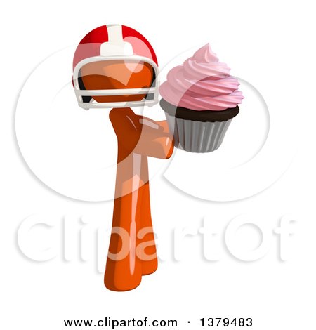 Clipart of an Orange Man Football Player with a Cupcake - Royalty Free Illustration by Leo Blanchette