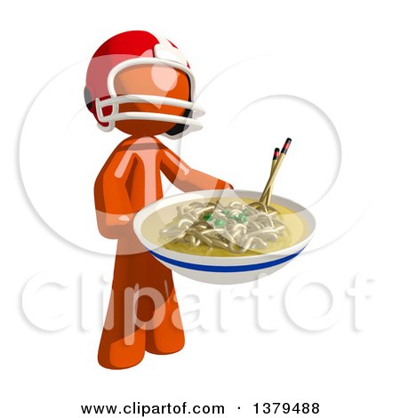 Clipart of an Orange Man Football Player with a Bowl of Noodles - Royalty Free Illustration by Leo Blanchette