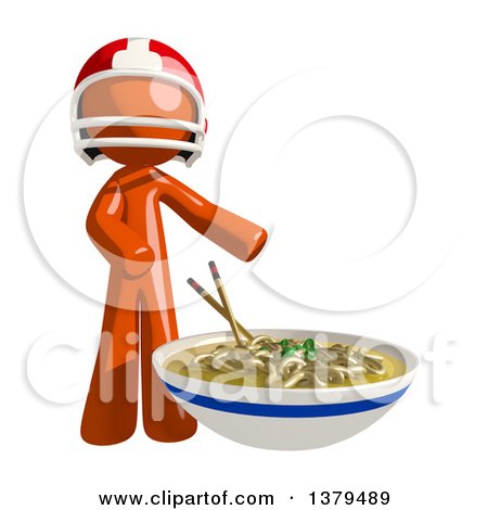 Clipart of an Orange Man Football Player with a Bowl of Noodles - Royalty Free Illustration by Leo Blanchette