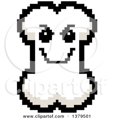 Clipart of a Grinning Evil Bone Character in 8 Bit Style - Royalty Free Vector Illustration by Cory Thoman