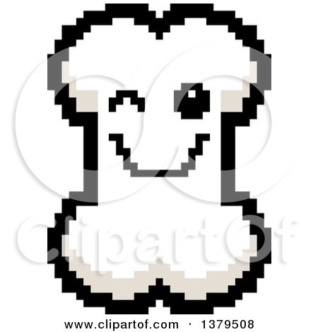 Clipart of a Winking Bone Character in 8 Bit Style - Royalty Free Vector Illustration by Cory Thoman