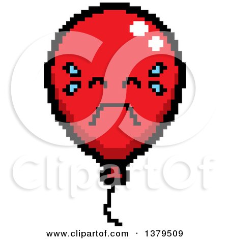 Clipart of a Crying Party Balloon Character in 8 Bit Style - Royalty Free Vector Illustration by Cory Thoman