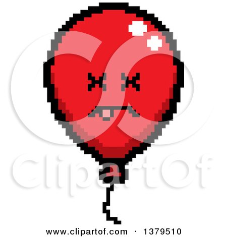 Clipart of a Dead Party Balloon Character in 8 Bit Style - Royalty Free Vector Illustration by Cory Thoman