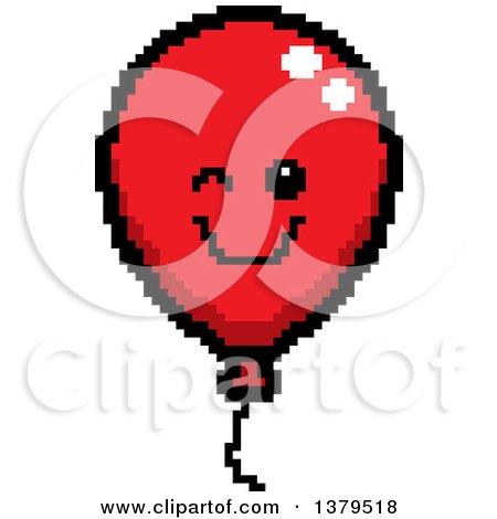 Clipart of a Winking Party Balloon Character in 8 Bit Style - Royalty Free Vector Illustration by Cory Thoman