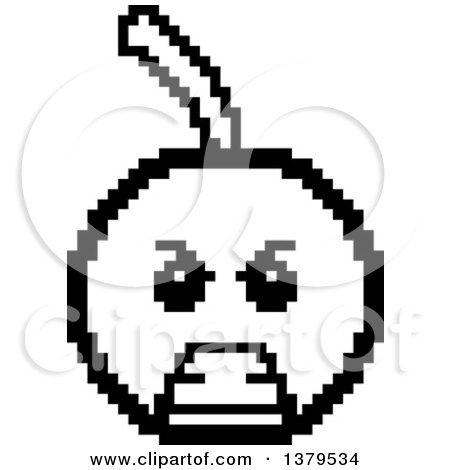 Clipart of a Black and White Mad Cherry Character in 8 Bit Style - Royalty Free Vector Illustration by Cory Thoman