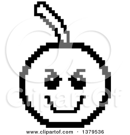 Clipart of a Black and White Grinning Evil Cherry Character in 8 Bit Style - Royalty Free Vector Illustration by Cory Thoman