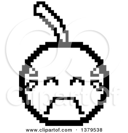 Clipart of a Black and White Crying Cherry Character in 8 Bit Style - Royalty Free Vector Illustration by Cory Thoman