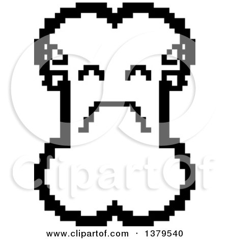 Clipart of a Black and White Crying Bone Character in 8 Bit Style - Royalty Free Vector Illustration by Cory Thoman