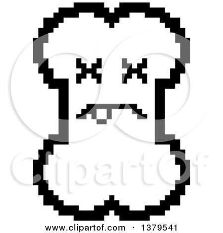 Clipart of a Black and White Dead Bone Character in 8 Bit Style - Royalty Free Vector Illustration by Cory Thoman