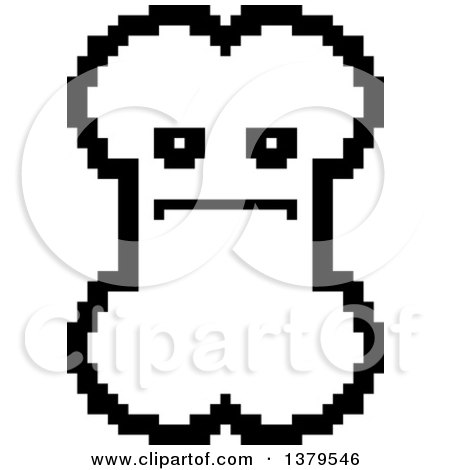 Clipart of a Black and White Serious Bone Character in 8 Bit Style - Royalty Free Vector Illustration by Cory Thoman