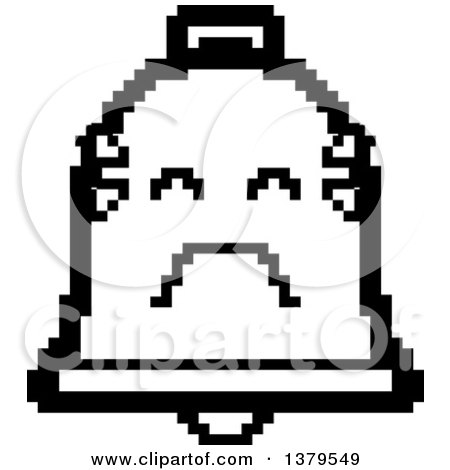 Clipart of a Black and White Crying Bell Character in 8 Bit Style - Royalty Free Vector Illustration by Cory Thoman