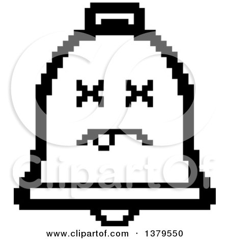 Clipart of a Black and White Dead Bell Character in 8 Bit Style - Royalty Free Vector Illustration by Cory Thoman