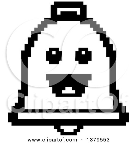 Clipart of a Black and White Happy Bell Character in 8 Bit Style - Royalty Free Vector Illustration by Cory Thoman